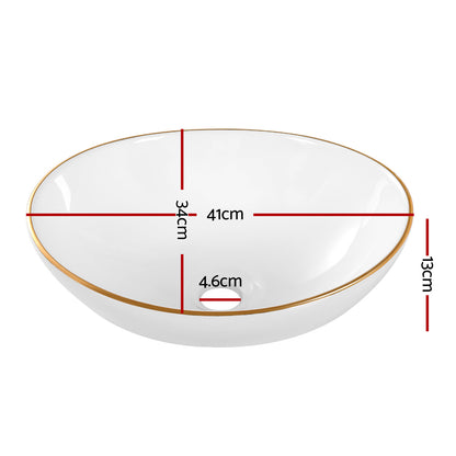 Cefito Bathroom Basin Ceramic Vanity Sink Hand Wash Bowl Gold Line 41x34cm CB-410-WH-GD