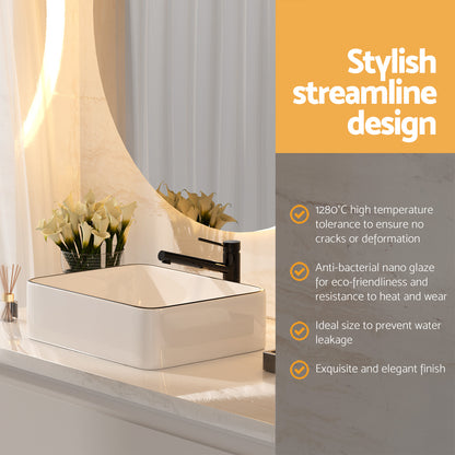 Cefito Bathroom Basin Ceramic Vanity Sink Hand Wash Bowl Above Counter 48x37cm CB-480-WH-BK