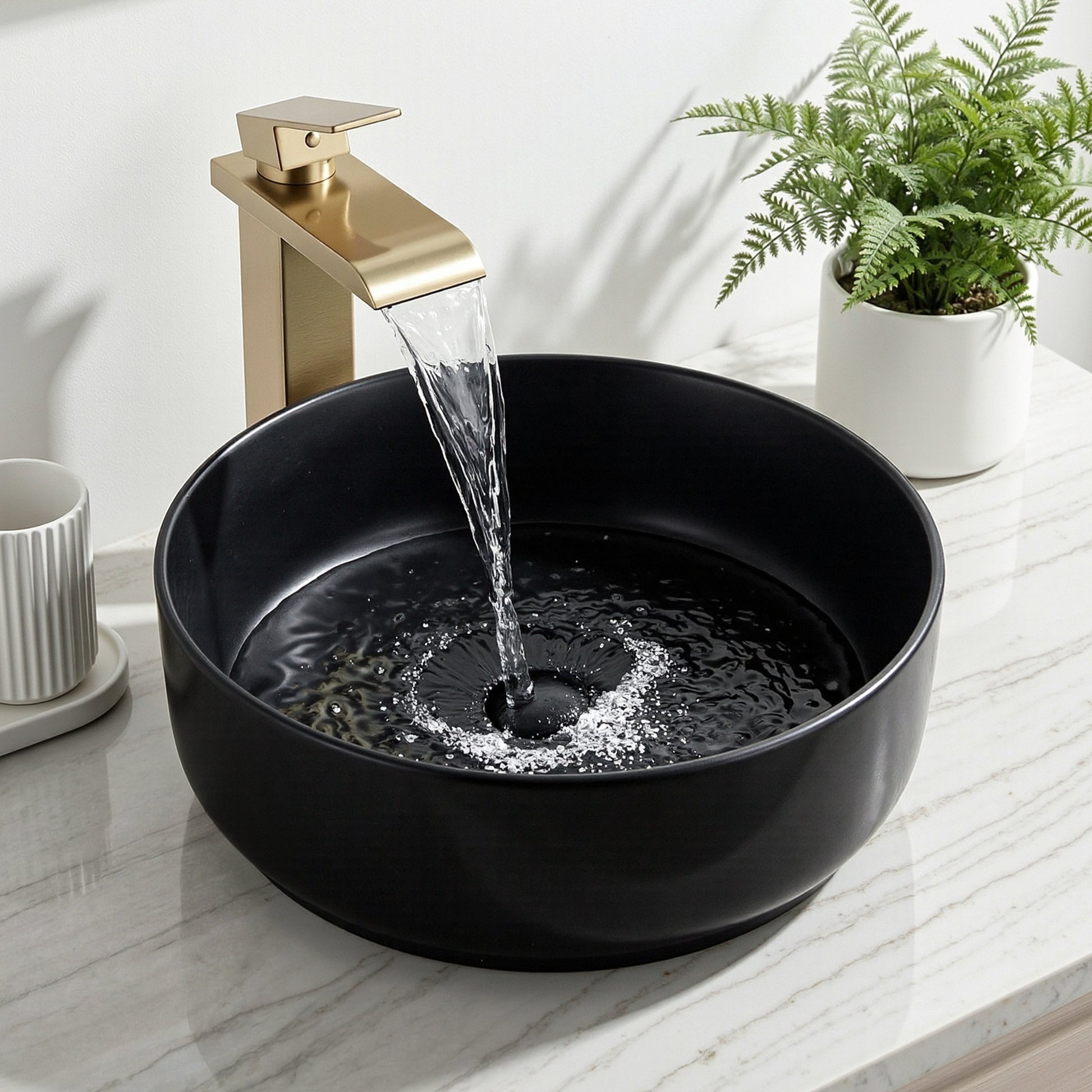 Cefito Bathroom Basin Ceramic Vanity Sink Vessel Bowl Wash Matte Black Round Countertop CB-8017-BK
