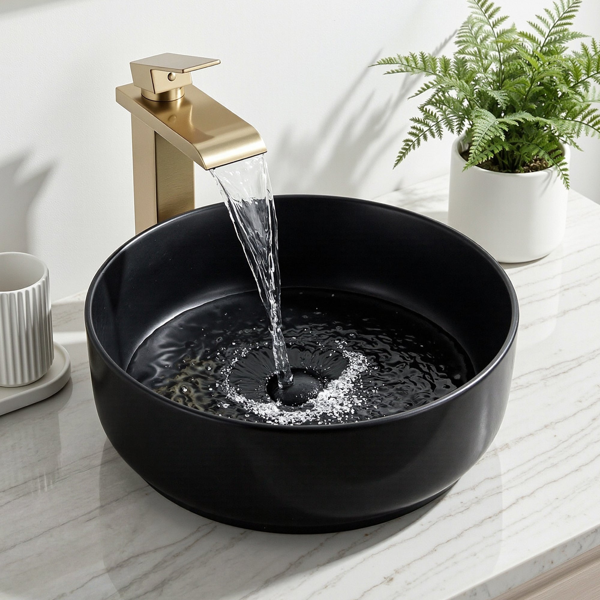 Cefito Bathroom Basin Ceramic Vanity Sink Vessel Bowl Wash Matte Black Round Countertop CB-8017-BK