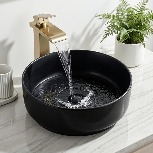Cefito Bathroom Basin Ceramic Vanity Sink Vessel Bowl Wash Matte Black Round Countertop CB-8017-BK