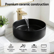 Cefito Bathroom Basin Ceramic Vanity Sink Vessel Bowl Wash Matte Black Round Countertop CB-8017-BK