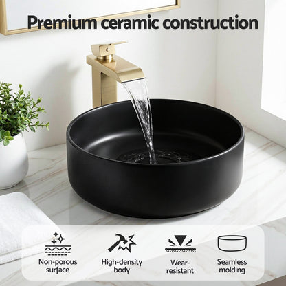 Cefito Bathroom Basin Ceramic Vanity Sink Vessel Bowl Wash Matte Black Round Countertop CB-8017-BK