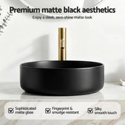 Cefito Bathroom Basin Ceramic Vanity Sink Vessel Bowl Wash Matte Black Round Countertop CB-8017-BK