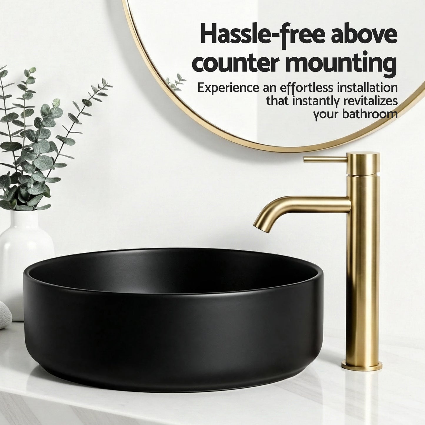Cefito Bathroom Basin Ceramic Vanity Sink Vessel Bowl Wash Matte Black Round Countertop CB-8017-BK