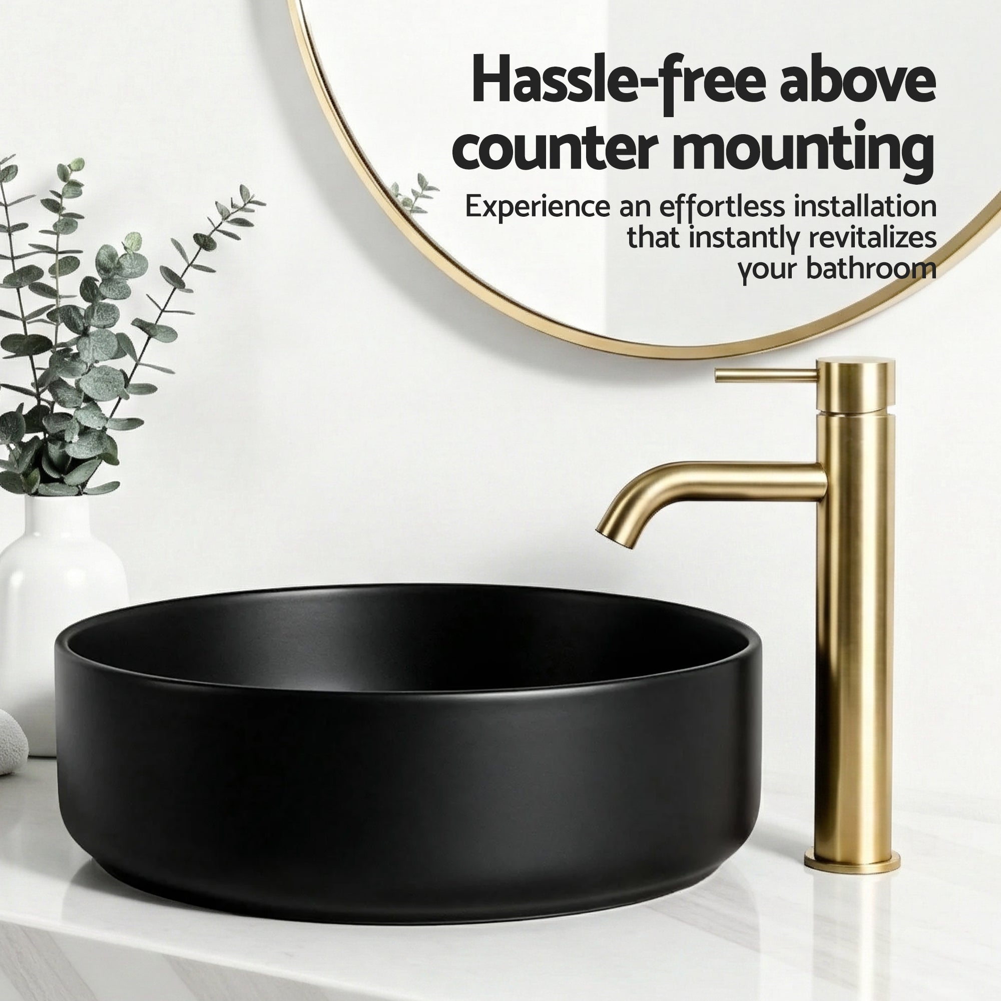 Cefito Bathroom Basin Ceramic Vanity Sink Vessel Bowl Wash Matte Black Round Countertop CB-8017-BK
