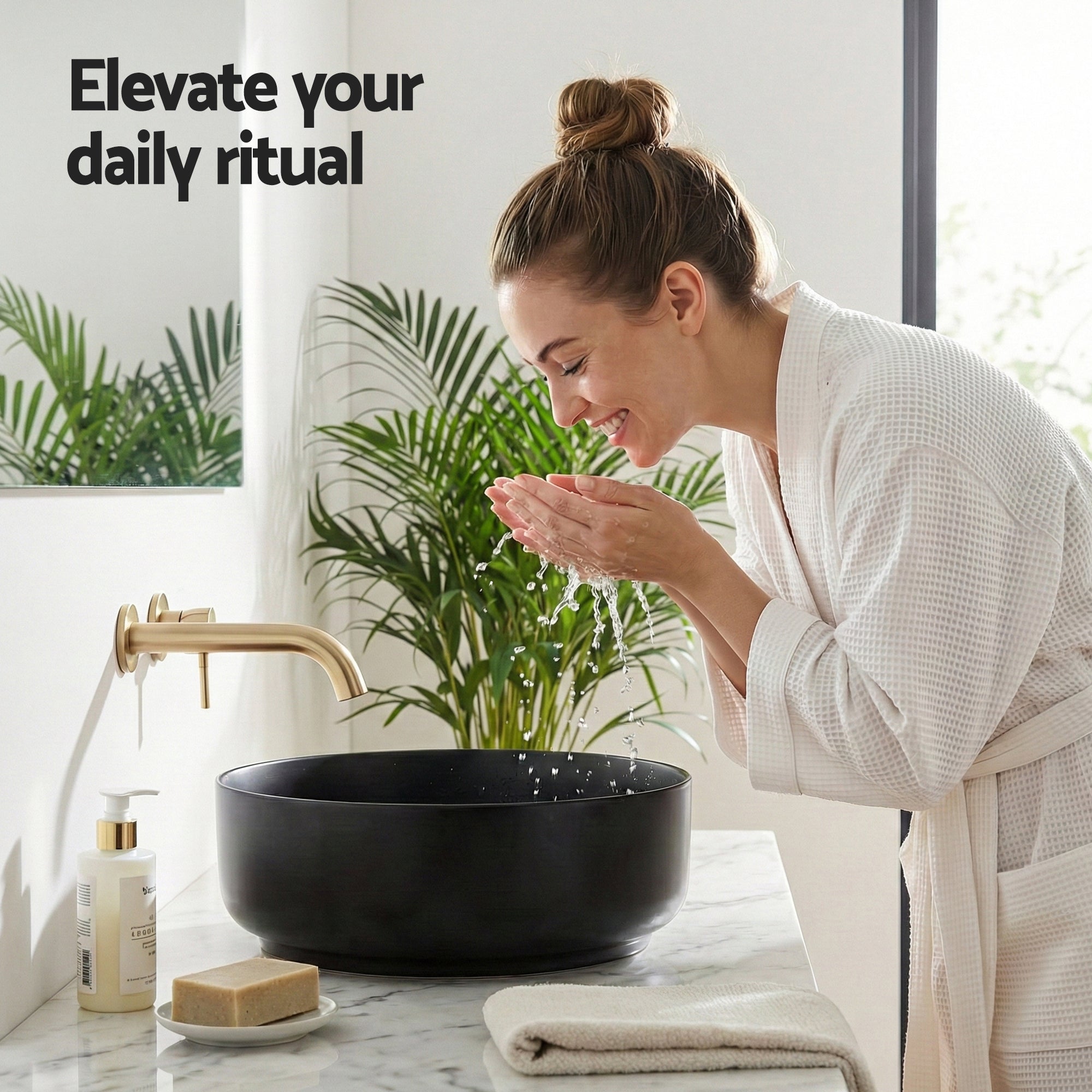 Cefito Bathroom Basin Ceramic Vanity Sink Vessel Bowl Wash Matte Black Round Countertop CB-8017-BK