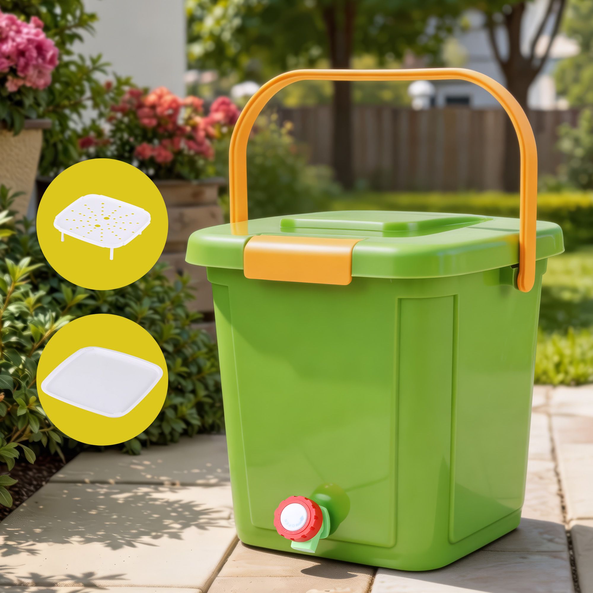 Gardeon 15L Kitchen Compost Bin Food Waste Caddy Drain Tap Green CBIN-15L-GN