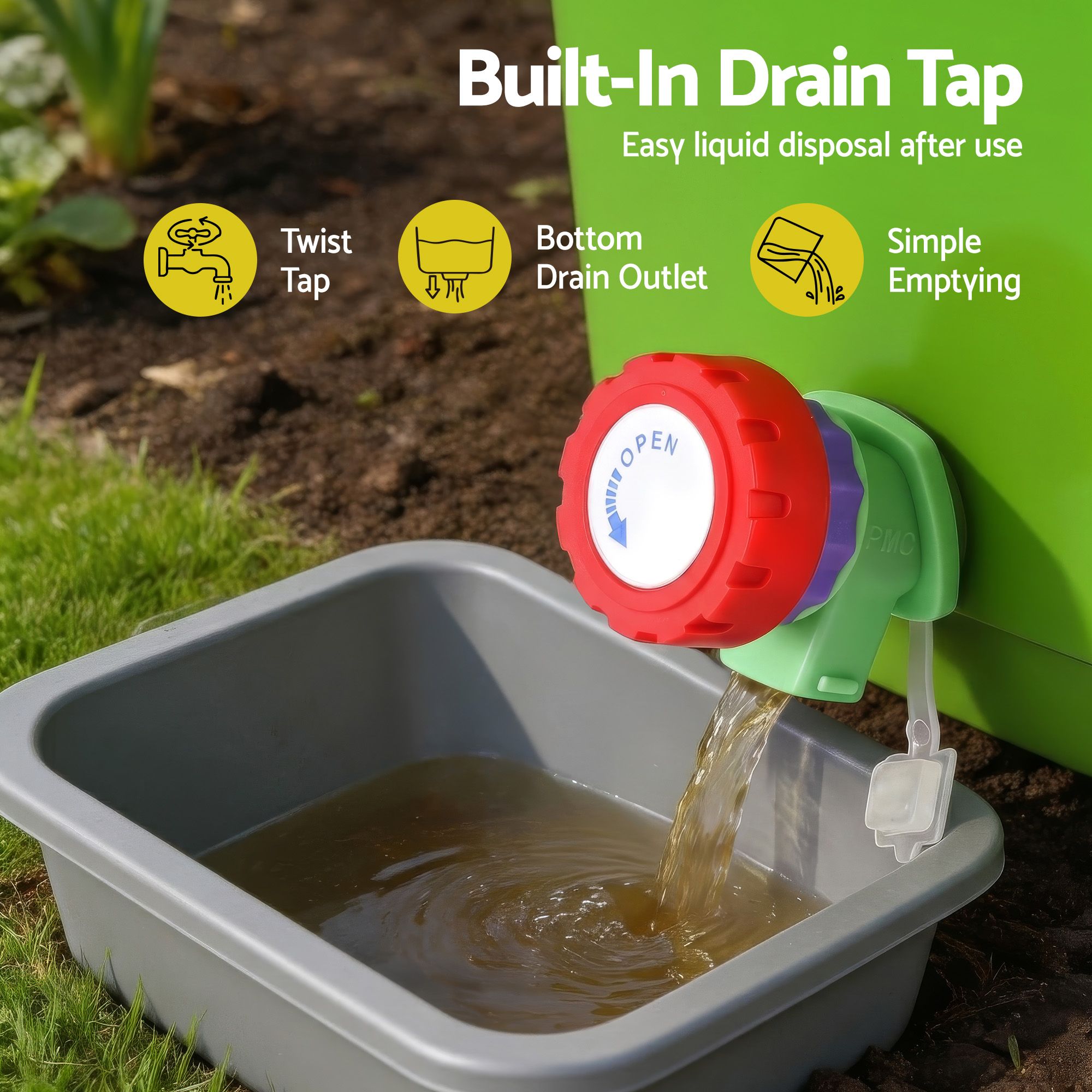 Gardeon 15L Kitchen Compost Bin Food Waste Caddy Drain Tap Green CBIN-15L-GN