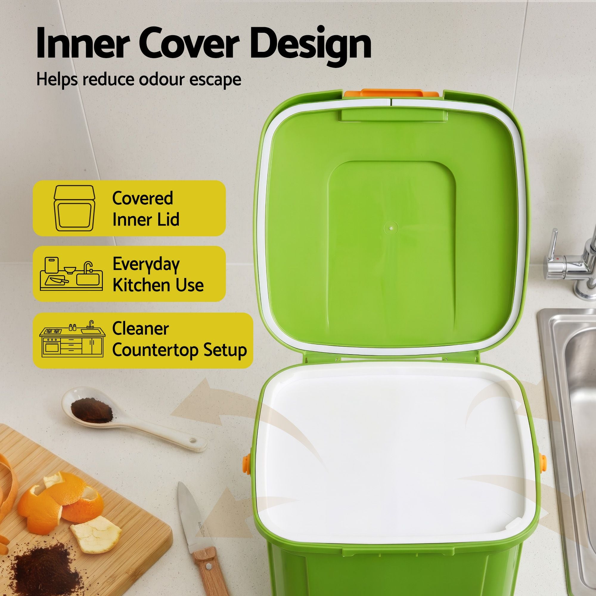 Gardeon 20L Kitchen Compost Bin Food Waste Caddy Drain Tap Green CBIN-20L-GN
