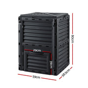 Gardeon Compost Bin 300L Heavy-Duty Black Outdoor Composter with Top Lid Bottom Door CBIN-300L-BK