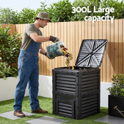 Gardeon Compost Bin 300L Heavy-Duty Black Outdoor Composter with Top Lid Bottom Door CBIN-300L-BK