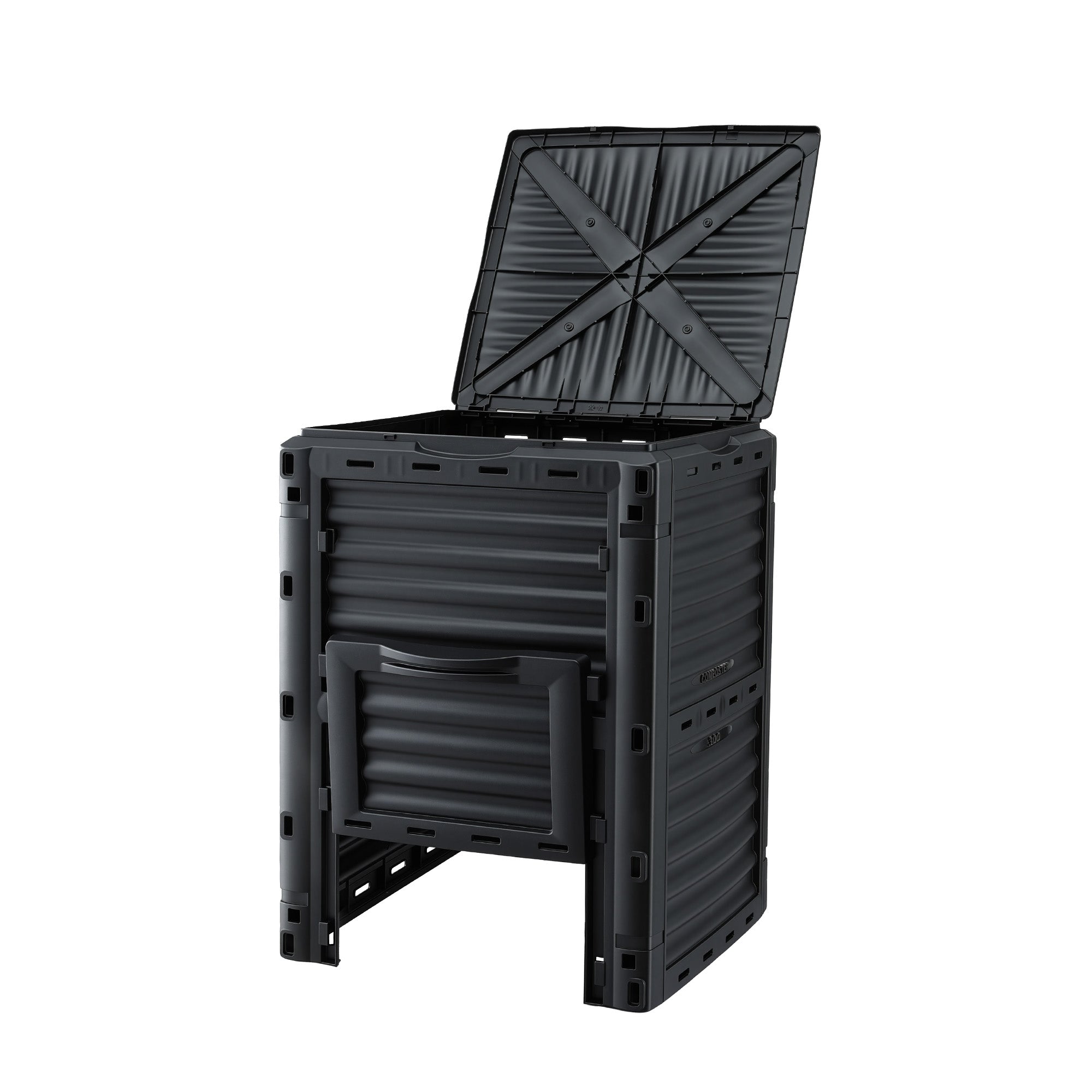 Gardeon Compost Bin 300L Heavy-Duty Black Outdoor Composter with Top Lid Bottom Door CBIN-300L-BK