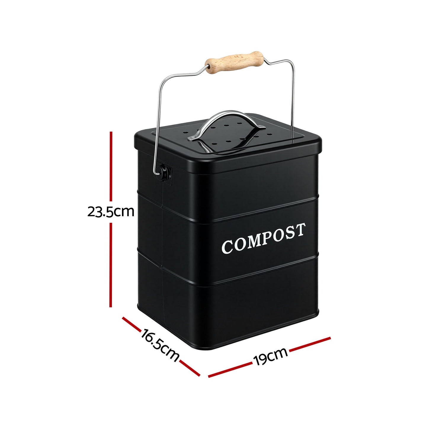 Gardeon 5L Compost Bin Kitchen Countertop Food Waste Caddy Black CBIN-3LVL-6L-BK
