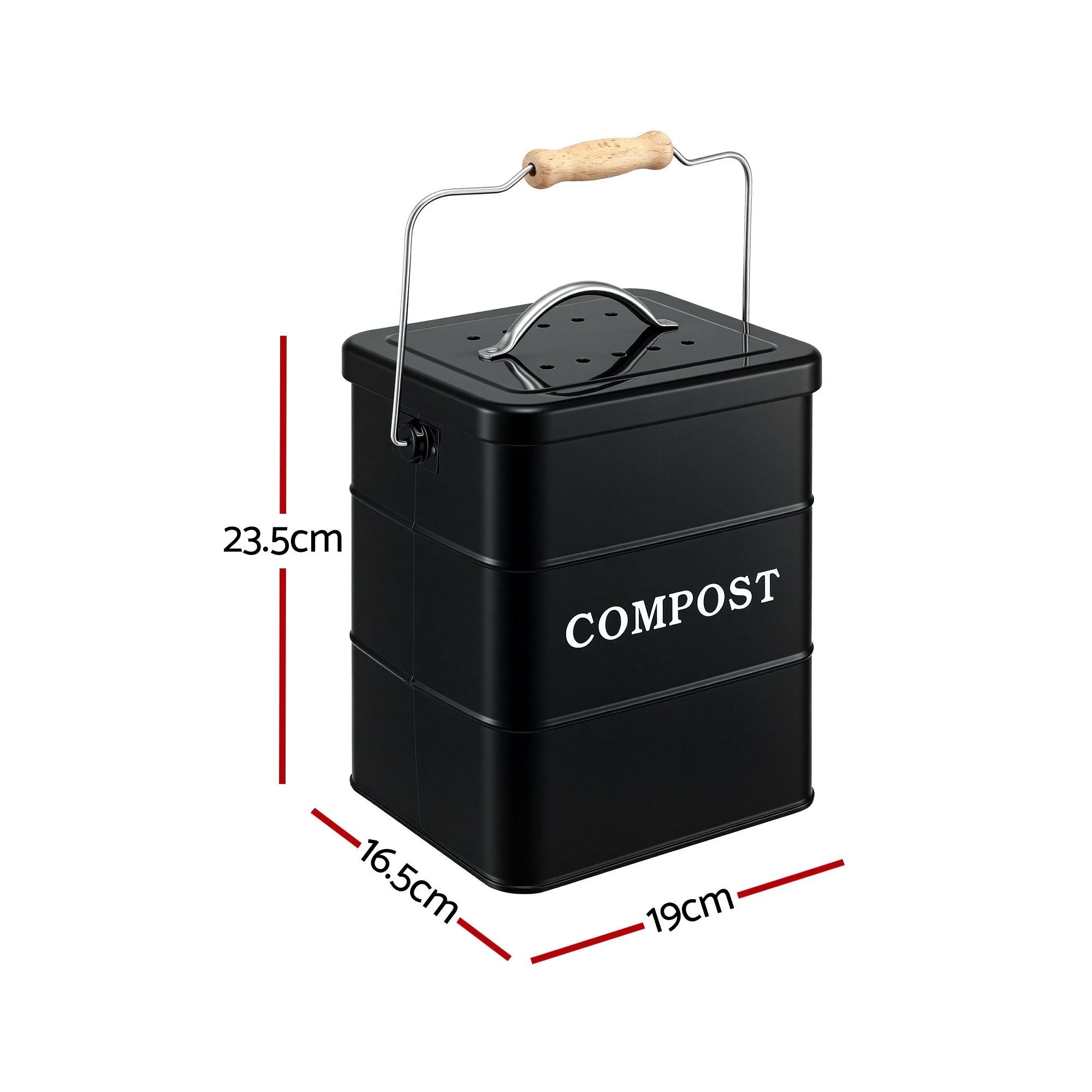 Gardeon 5L Compost Bin Kitchen Countertop Food Waste Caddy Black CBIN-3LVL-6L-BK