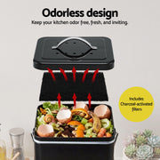 Gardeon 5L Compost Bin Kitchen Countertop Food Waste Caddy Black CBIN-3LVL-6L-BK