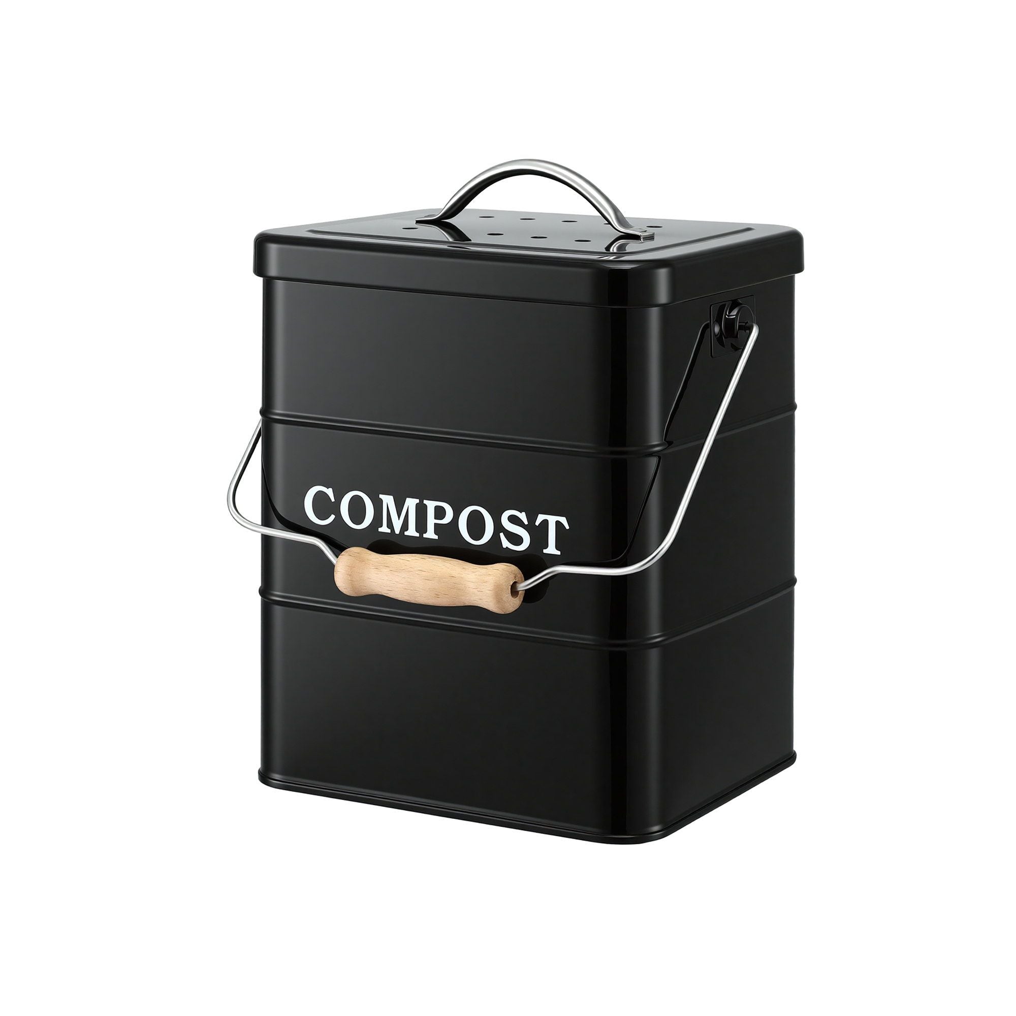 Gardeon 5L Compost Bin Kitchen Countertop Food Waste Caddy Black CBIN-3LVL-6L-BK