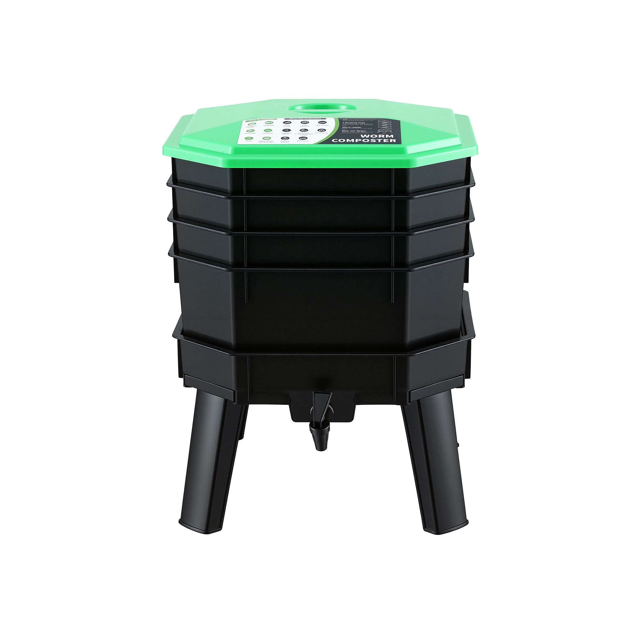 Gardeon Compost Bin 4-Tray Stackable Worm Farm Composter with Liquid Fertiliser Tap CBIN-4LVL-GNBK