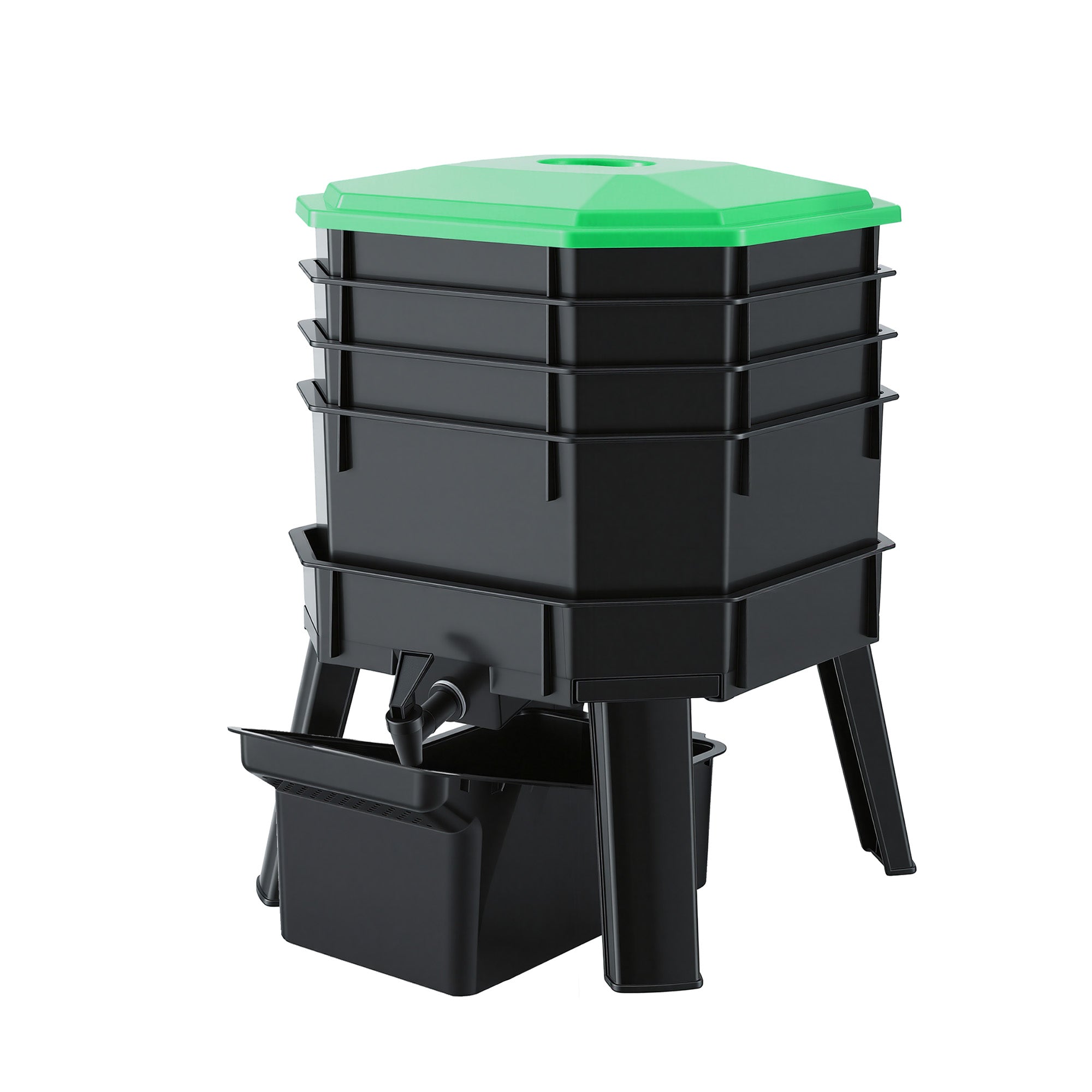Gardeon Compost Bin 4-Tray Stackable Worm Farm Composter with Liquid Fertiliser Tap CBIN-4LVL-GNBK