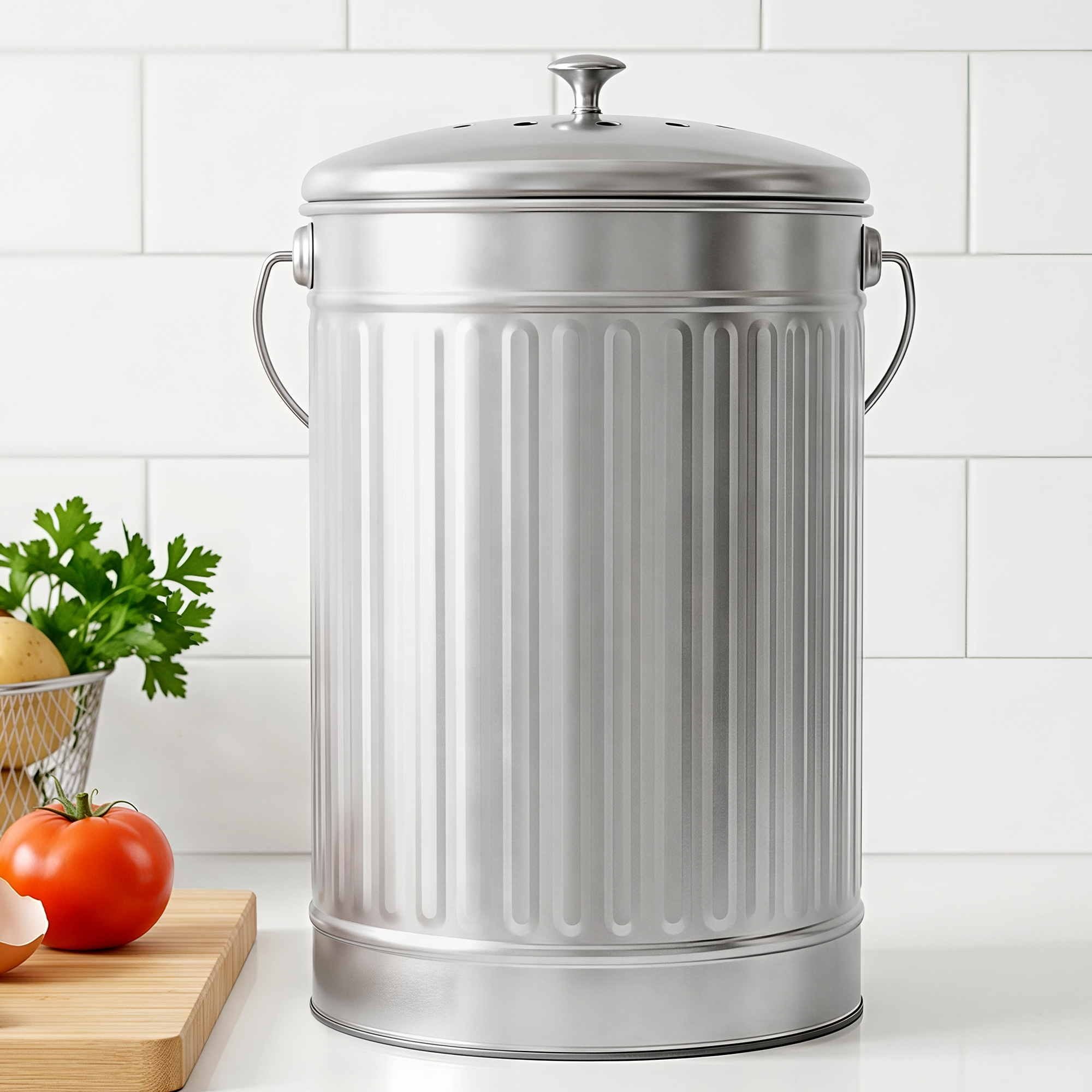Gardeon Compost Bin Kitchen Countertop Food Waste Caddy 6L Silver CBIN-B120-SS