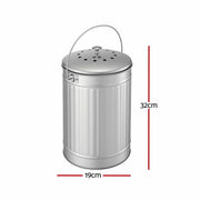 Gardeon Compost Bin Kitchen Countertop Food Waste Caddy 6L Silver CBIN-B120-SS