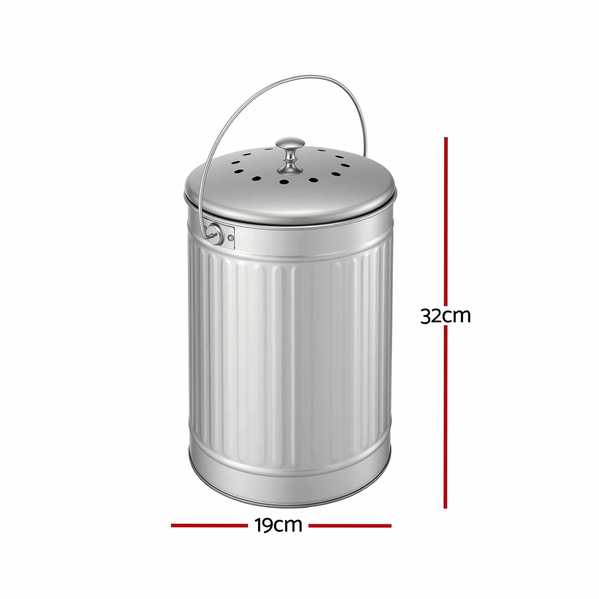 Gardeon Compost Bin Kitchen Countertop Food Waste Caddy 6L Silver CBIN-B120-SS