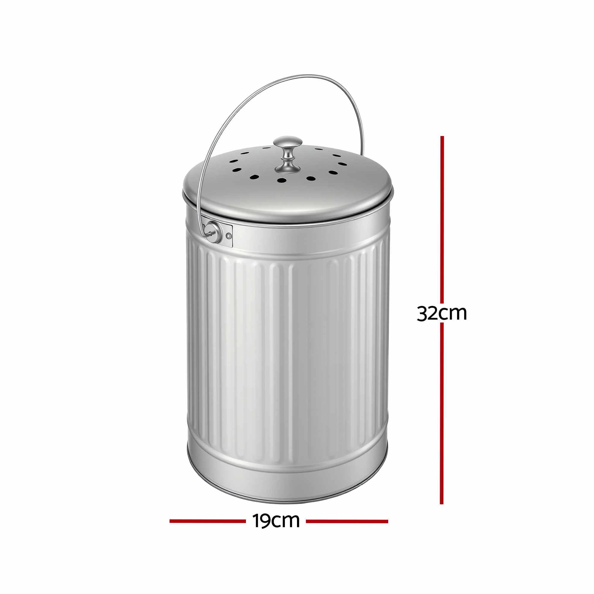 Gardeon Compost Bin Kitchen Countertop Food Waste Caddy 6L Silver CBIN-B120-SS
