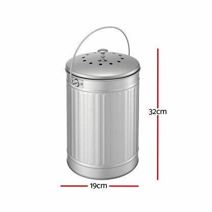 Gardeon Compost Bin Kitchen Countertop Food Waste Caddy 6L Silver CBIN-B120-SS