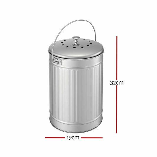 Gardeon Compost Bin Kitchen Countertop Food Waste Caddy 6L Silver CBIN-B120-SS