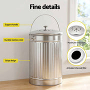 Gardeon Compost Bin Kitchen Countertop Food Waste Caddy 6L Silver CBIN-B120-SS