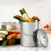 Gardeon Compost Bin Kitchen Countertop Food Waste Caddy 6L Silver CBIN-B120-SS