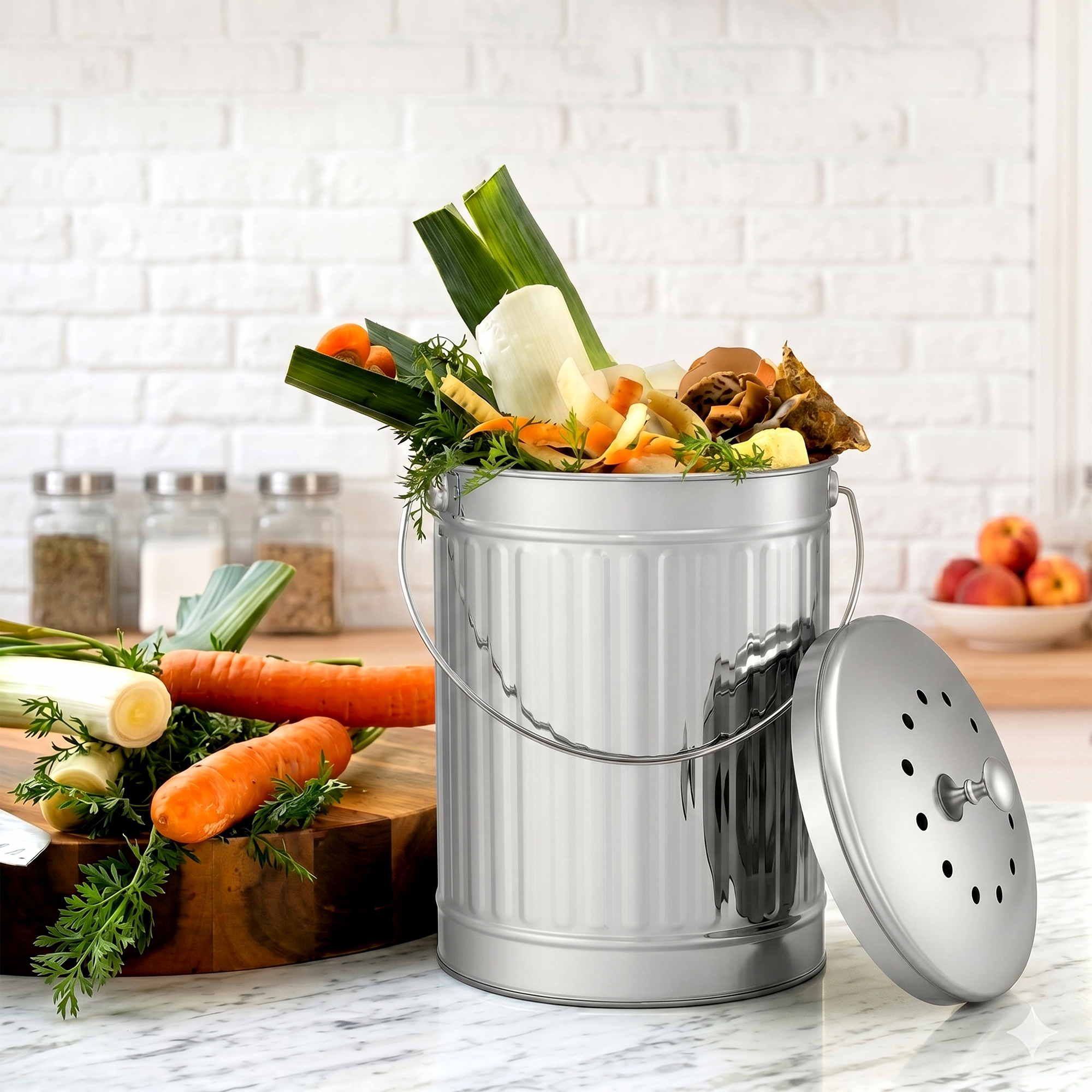 Gardeon Compost Bin Kitchen Countertop Food Waste Caddy 6L Silver CBIN-B120-SS