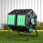 Gardeon Compost Bin Dual-Chamber 130L Composter Tumbler Rotating Garden Recycle Food Waste CBIN-DUAL-GNBK