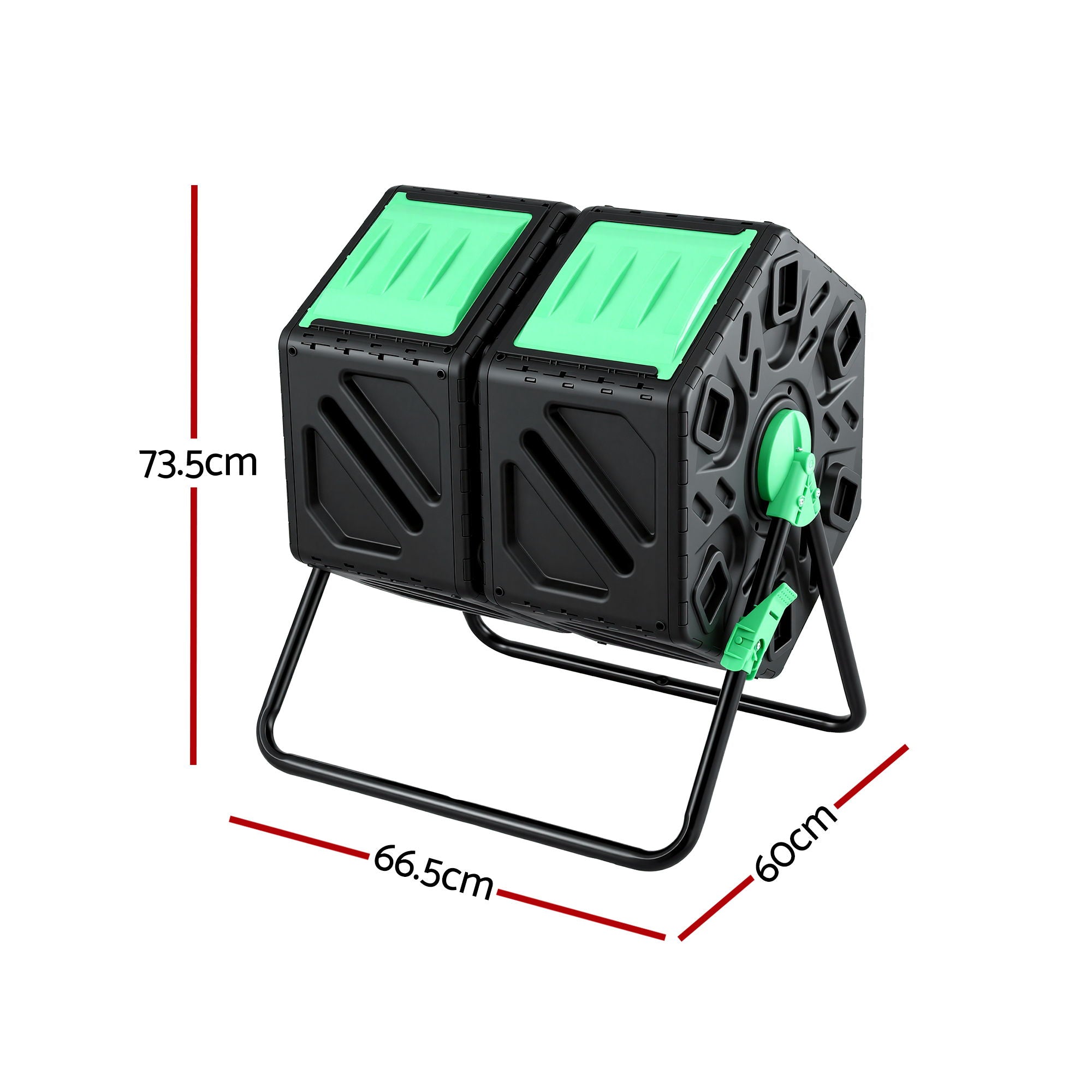 Gardeon Compost Bin Dual-Chamber 130L Composter Tumbler Rotating Garden Recycle Food Waste CBIN-DUAL-GNBK
