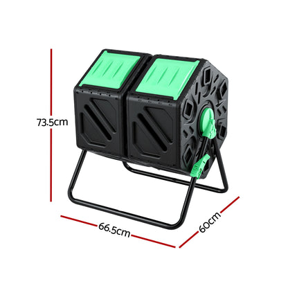 Gardeon Compost Bin Dual-Chamber 130L Composter Tumbler Rotating Garden Recycle Food Waste CBIN-DUAL-GNBK