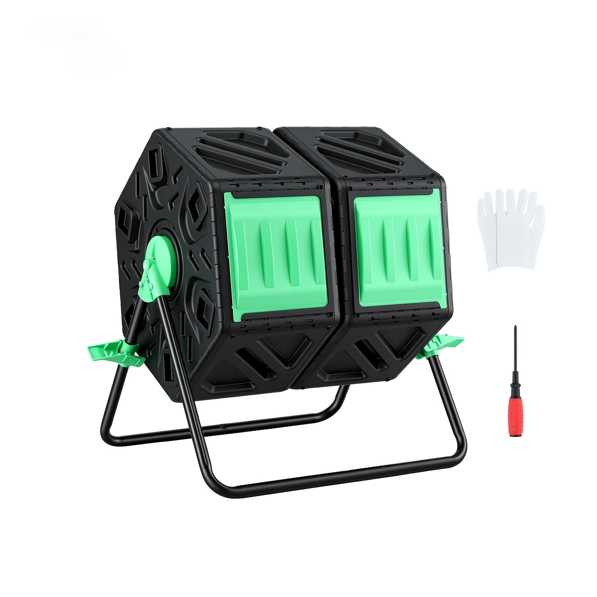 Gardeon Compost Bin Dual-Chamber 130L Composter Tumbler Rotating Garden Recycle Food Waste CBIN-DUAL-GNBK