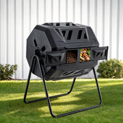 Gardeon Compost Bin Dual-Chamber 160L Composter Tumbler Rotating Garden Recycle Food Waste CBIN-DUAL-TBL-BK