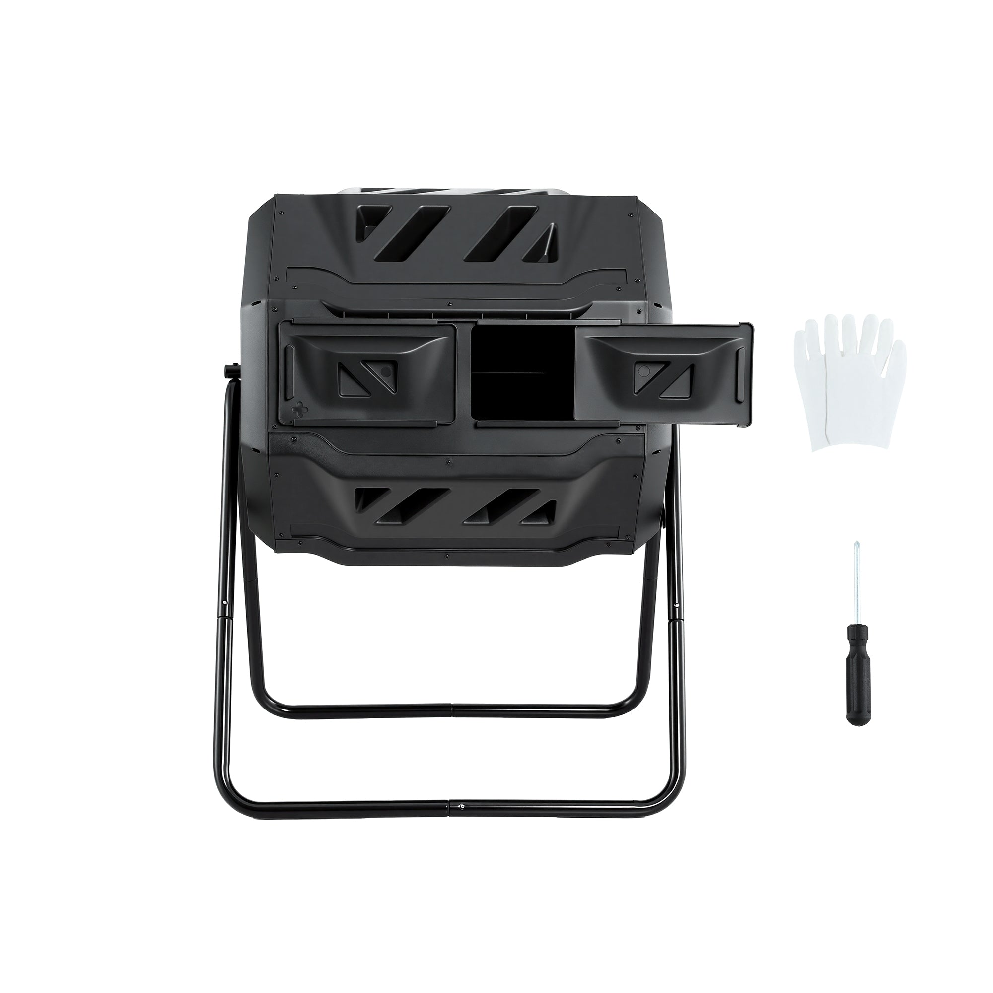 Gardeon Compost Bin Dual-Chamber 160L Composter Tumbler Rotating Garden Recycle Food Waste CBIN-DUAL-TBL-BK