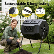 Gardeon Compost Bin Dual-Chamber 160L Composter Tumbler Rotating Garden Recycle Food Waste CBIN-DUAL-TBL-BK