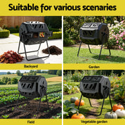 Gardeon Compost Bin Dual-Chamber 160L Composter Tumbler Rotating Garden Recycle Food Waste CBIN-DUAL-TBL-BK
