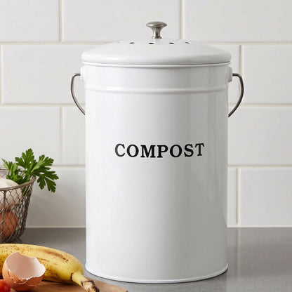 Gardeon Compost Bin Kitchen Compost Caddy Food Waste Bin Bench White CBIN-ROUND-6L-WH