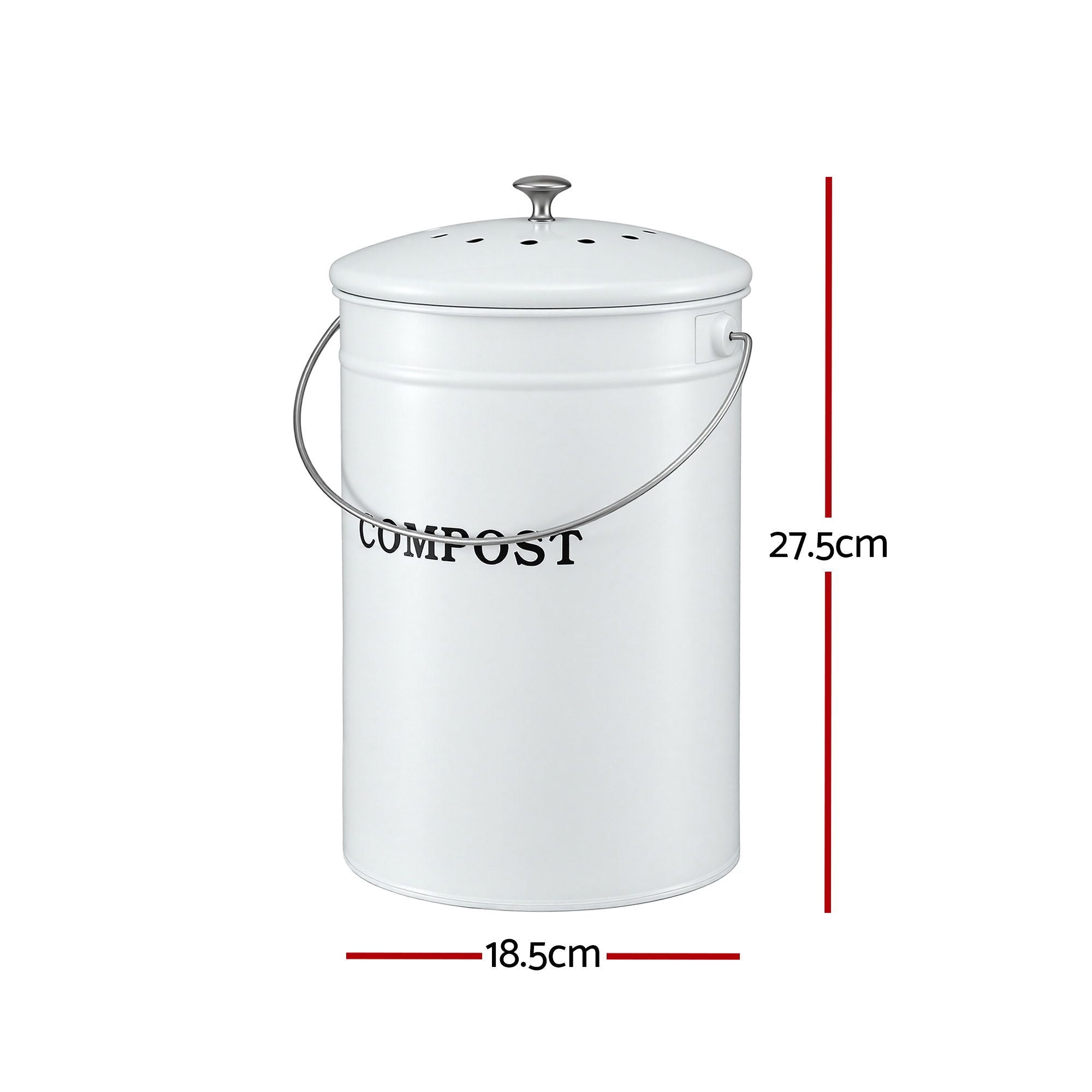 Gardeon Compost Bin Kitchen Compost Caddy Food Waste Bin Bench White CBIN-ROUND-6L-WH