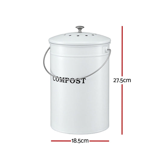 Gardeon Compost Bin Kitchen Compost Caddy Food Waste Bin Bench White CBIN-ROUND-6L-WH