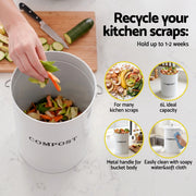 Gardeon Compost Bin Kitchen Compost Caddy Food Waste Bin Bench White CBIN-ROUND-6L-WH