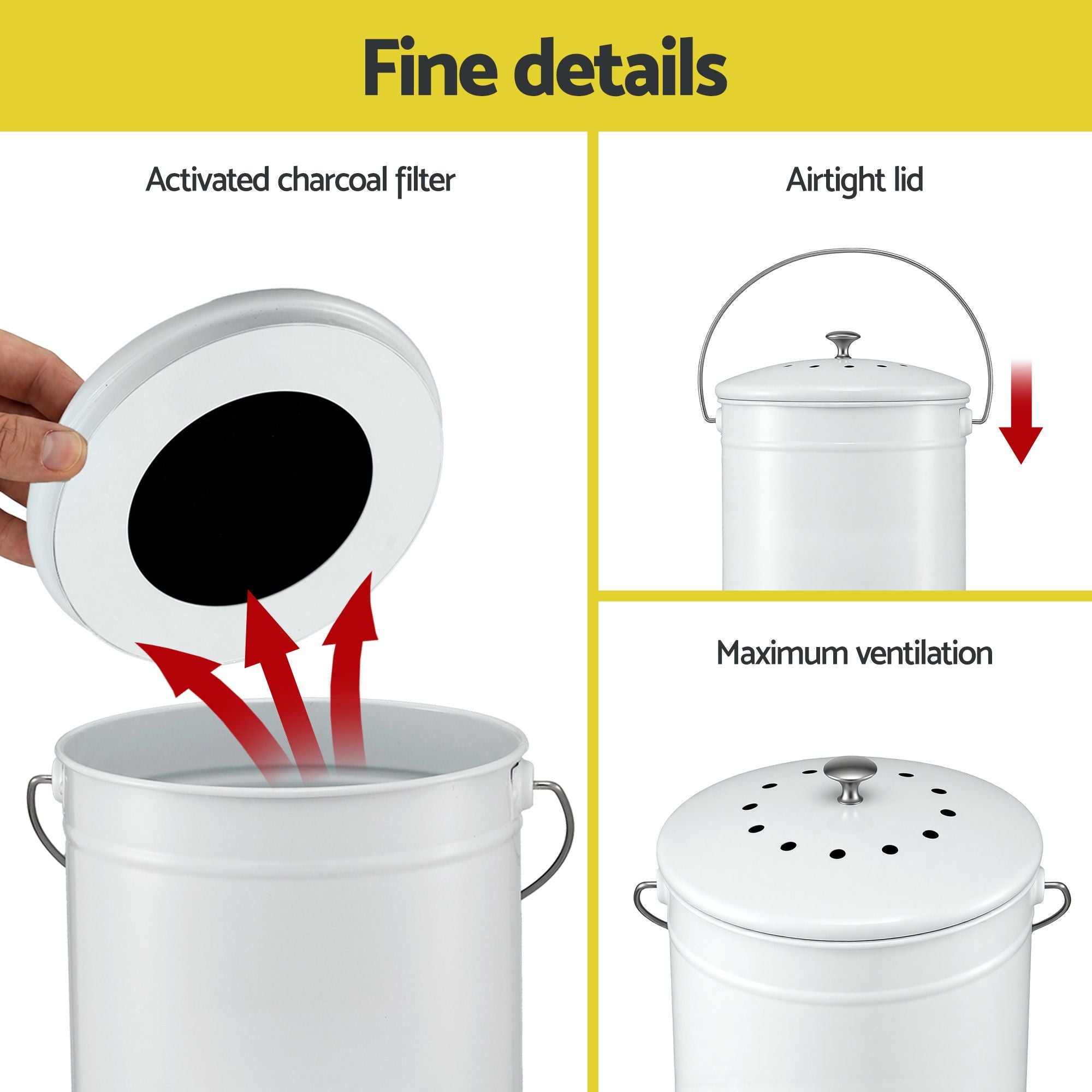 Gardeon Compost Bin Kitchen Compost Caddy Food Waste Bin Bench White CBIN-ROUND-6L-WH