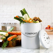 Gardeon Compost Bin Kitchen Compost Caddy Food Waste Bin Bench White CBIN-ROUND-6L-WH