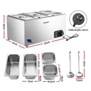 Devanti Commercial Food Warmer Bain Marie 4 Electric Buffet Pans CBM-BMC3V-SS