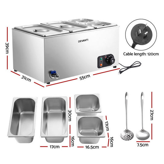 Devanti Commercial Food Warmer Bain Marie 4 Electric Buffet Pans CBM-BMC3V-SS