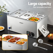 Devanti Commercial Food Warmer Bain Marie 4 Electric Buffet Pans CBM-BMC3V-SS