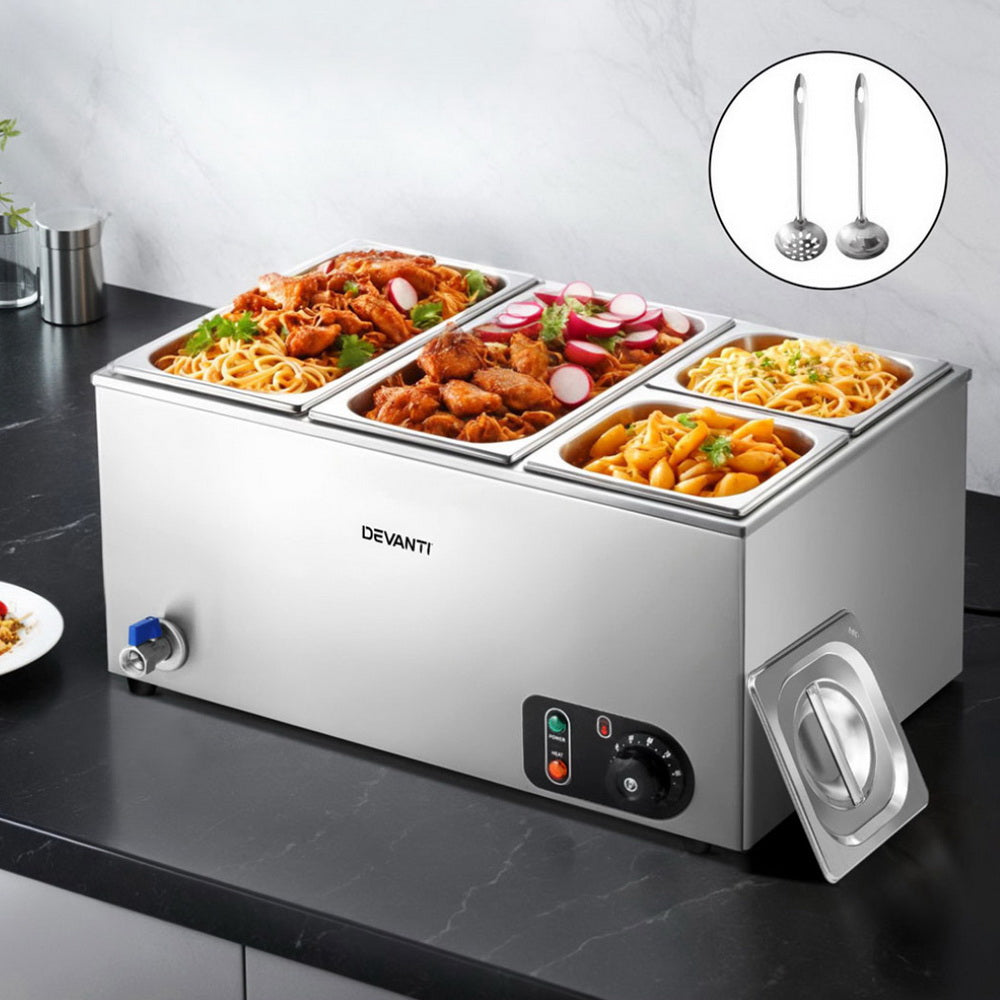 Devanti Commercial Food Warmer Bain Marie 4 Electric Buffet Pans CBM-BMC3V-SS